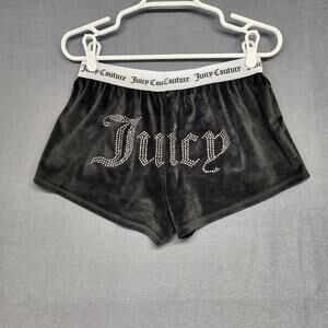 Juicy Couture Shorts Women Medium Black Velour Velvet Stretch Loungewear Y2K